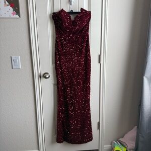 Elegant Burgundy Sequin Gown